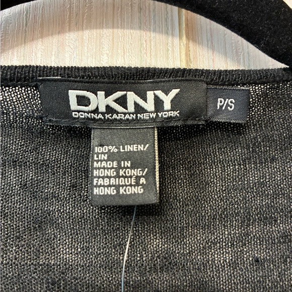 NWT DKNY Black 100% Linen Draped Waterfall Ruffle Cardigan P/S Petite Small - Picture 2 of 5